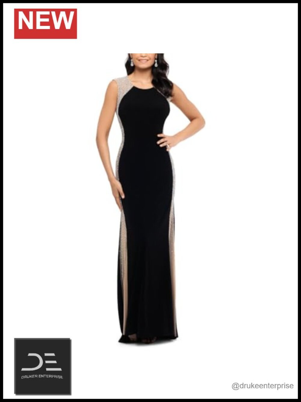 Xscape Sleeveless Jersey Knit Floor-Length Dress with Beaded Side Detail
